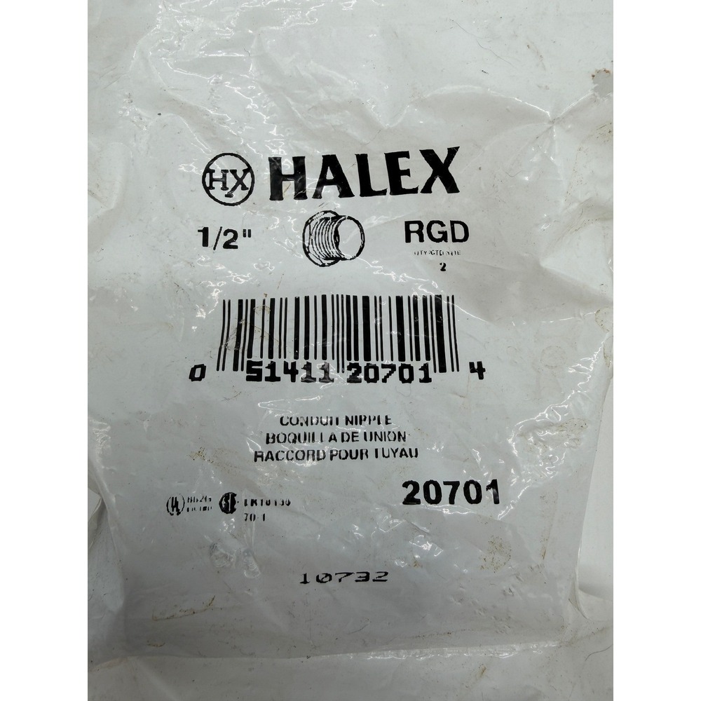Lot of 5 Halex 20701 1/2" Conduit Nipples w/ MM Bushings 02-55035 & Wing Nut DIY